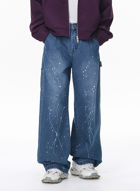 直筒伐木牛仔裤25秋季新品美式街头做旧水洗泼墨休闲裤