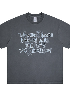 2026春夏新款美式潮牌烫钻字母工艺重磅水洗圆领短袖T恤