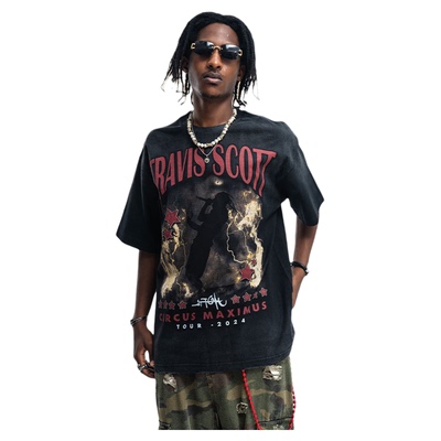 Travis Scott喷马骝渐变印花短袖t恤潮牌美式高街印花上衣情侣