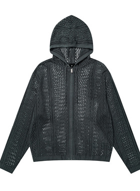 新款潮牌开衫毛衣2025秋冬季镂空日常外搭宽松毛衣帽衫