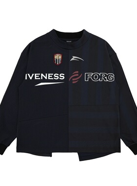 2025秋冬新品潮牌美式巴黎风足球服拼接圆领长袖T恤