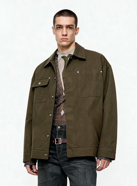 双径斜工装夹克25秋季新品美式复古潮牌休闲衬衫外套男