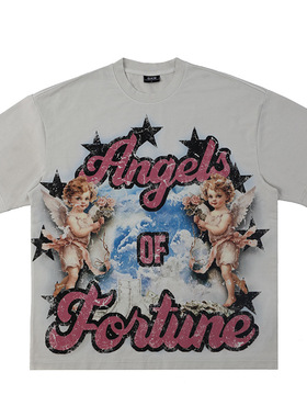 春夏新品欧美潮牌街头天使地球字母印花短袖T恤男女