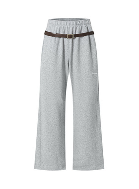 美式复古质感纯色刺绣黑色休闲裤运动男女宽松休闲阔腿