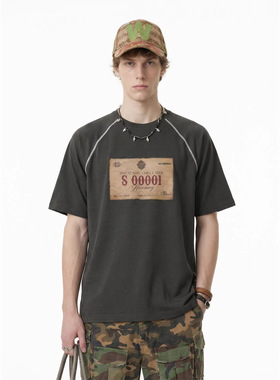 复古跑步运动插肩短袖T恤2026春季新款原创潮牌印花上衣