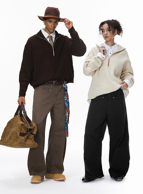 铆钉阔腿裤25秋季新品美式复古洗水做旧男士弯刀休闲裤