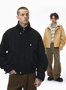 可拆卸翻领毛绒夹克外套25冬季新品美式复古撞色上衣男