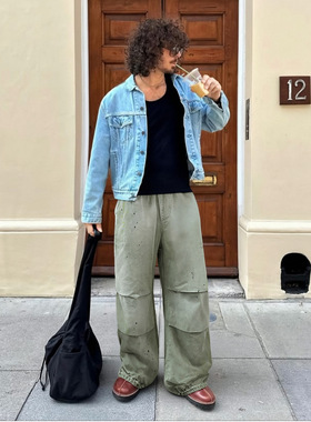 泼墨洗水伞兵裤25秋冬新品街头全棉宽松束脚工装休闲裤