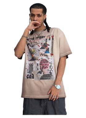 男士做旧破洞反炒洗水做旧磨烂T恤美式复古潮流短袖上衣