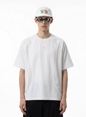 结构拼接绣花T恤2026年春夏季新款潮牌运动风短袖上衣