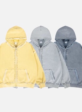 2025秋冬新款铆钉装饰反车工艺纯色开衫加绒连帽卫衣男