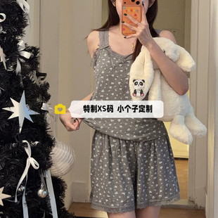 150cm矮小个子休闲吊带睡衣女夏季甜美蕾丝带胸垫家居服套装xs码
