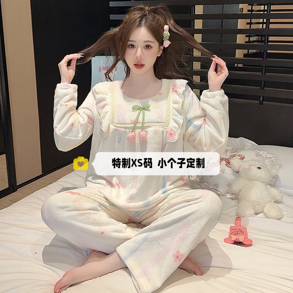 150cm小个子冬季法兰绒睡衣女