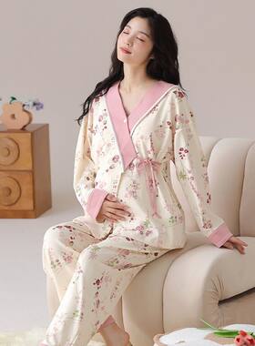 春秋月子服带胸垫哺乳睡衣两件套