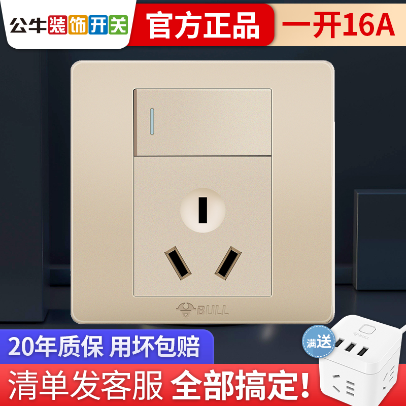 公牛带开关插座面板大功率16a家用电热水器空调专用一开三孔16安