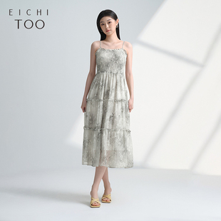 爱居兔A字裙连衣裙女2025年夏季新款飘逸度假风优雅气质吊带长裙