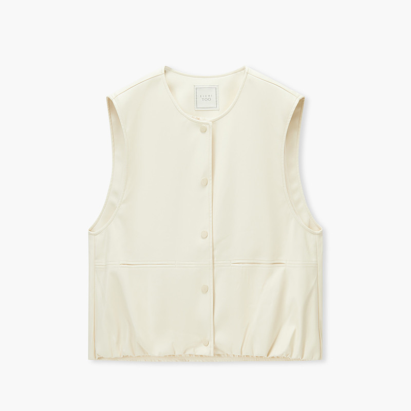 爱居兔圆领PU皮马甲女2025年春季新款潮流百搭宽松无袖坎肩背心