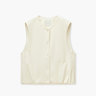 爱居兔圆领PU皮马甲女春季新款潮流百搭宽松无袖坎肩背心