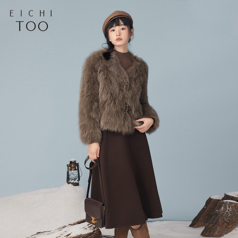 爱居兔冬季新款时尚保暖高级感皮草外套