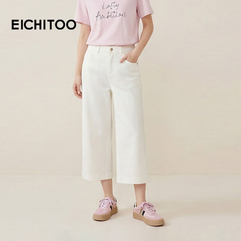 爱居兔含莱赛尔轻薄透气牛仔裤2026年夏季新款白色高腰宽松七分裤