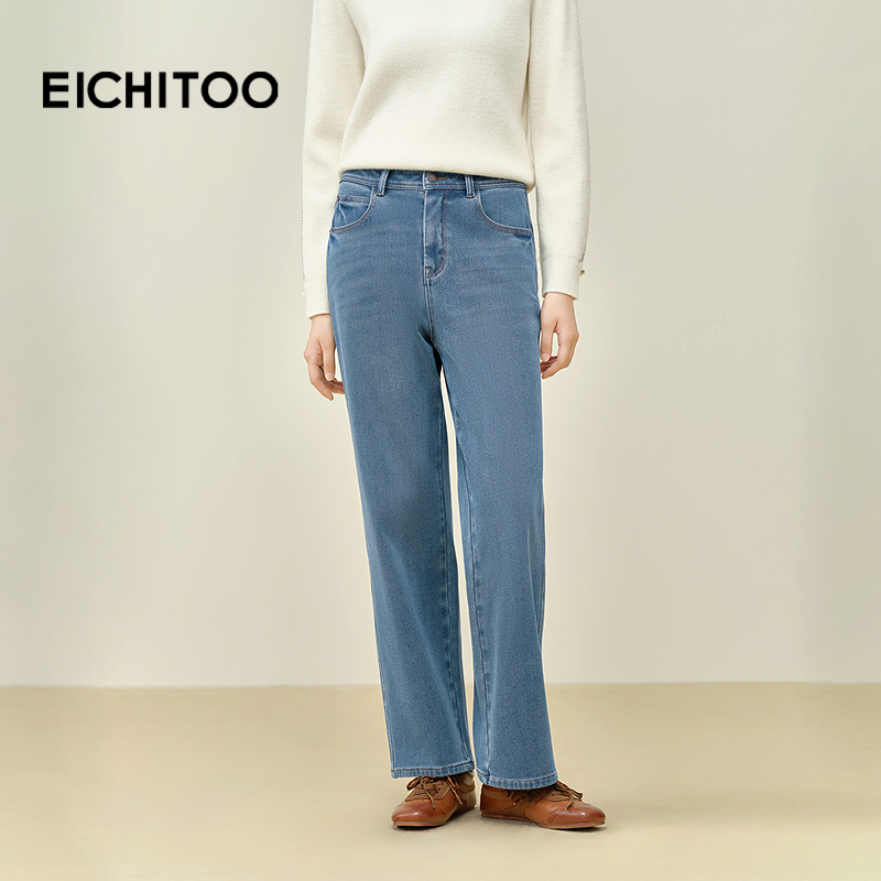 爱居兔四面弹牛仔裤2025年冬季新款女显瘦显高直筒长裤