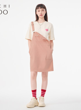 爱居兔少女感全棉牛仔背带裙