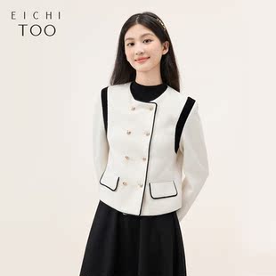 黑白配色甜美乖巧小香風時尚 短外套 新款 愛居兔2023年秋季