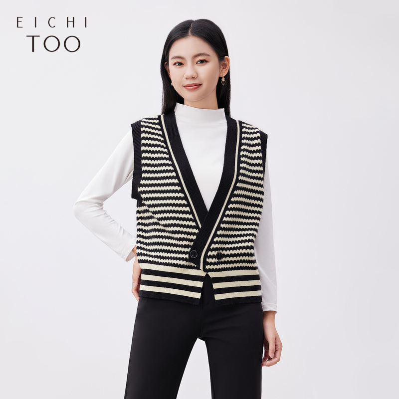 爱居兔黑白条纹背心开衫