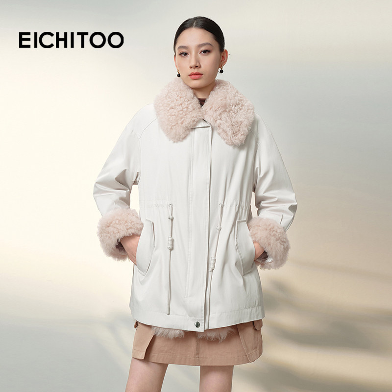 爱居兔托斯卡纳羊毛皮草鹅绒服女2025年冬季新款可拆卸毛领外套