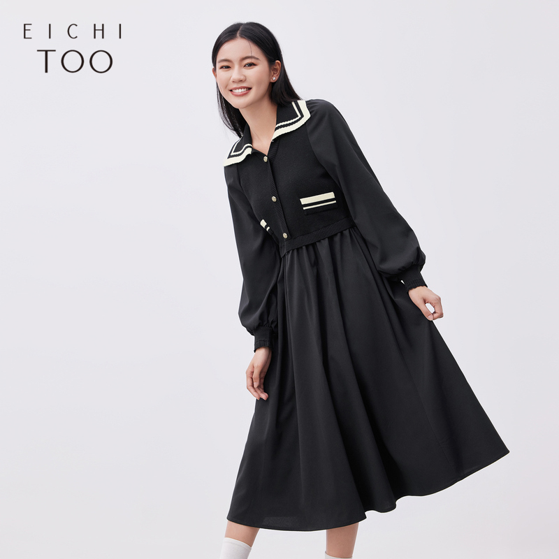 爱居兔撞色设计连衣裙