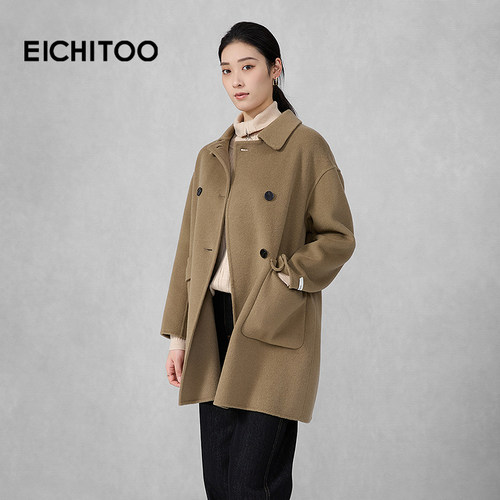 爱居兔绵羊毛双面呢大衣2025年冬季新款女毛呢外套EWDSD4Q705A