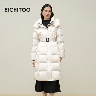 爱居兔气质显贵长款羽绒服2025年冬季新款腰带收腰显瘦保暖冬外套