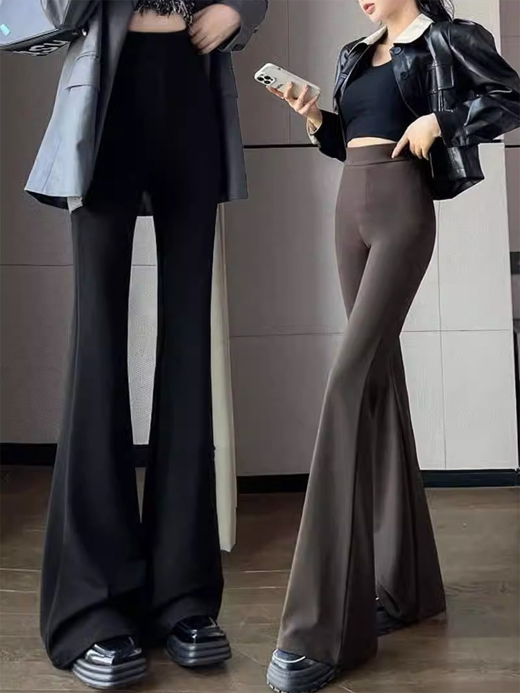 黑色微喇西装裤女士春秋新款高腰遮胯显瘦马蹄裤小个子拖地喇叭裤