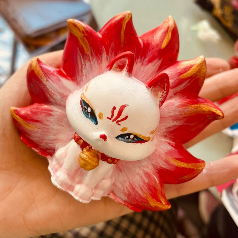 网红爆款九尾狐10厘米中号真石膏娃娃涂色玩具个性摆件生日礼物