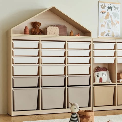 原木风儿童玩具收纳柜绘本架
