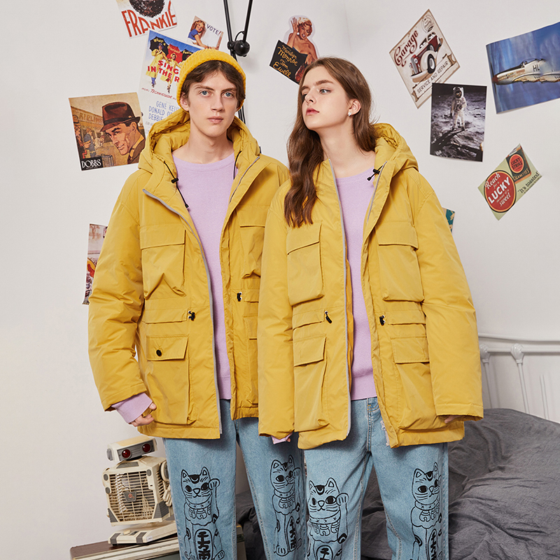 aiken/爱肯2019冬男女同款加厚连帽棉服男宽松潮流棉衣外套情侣装