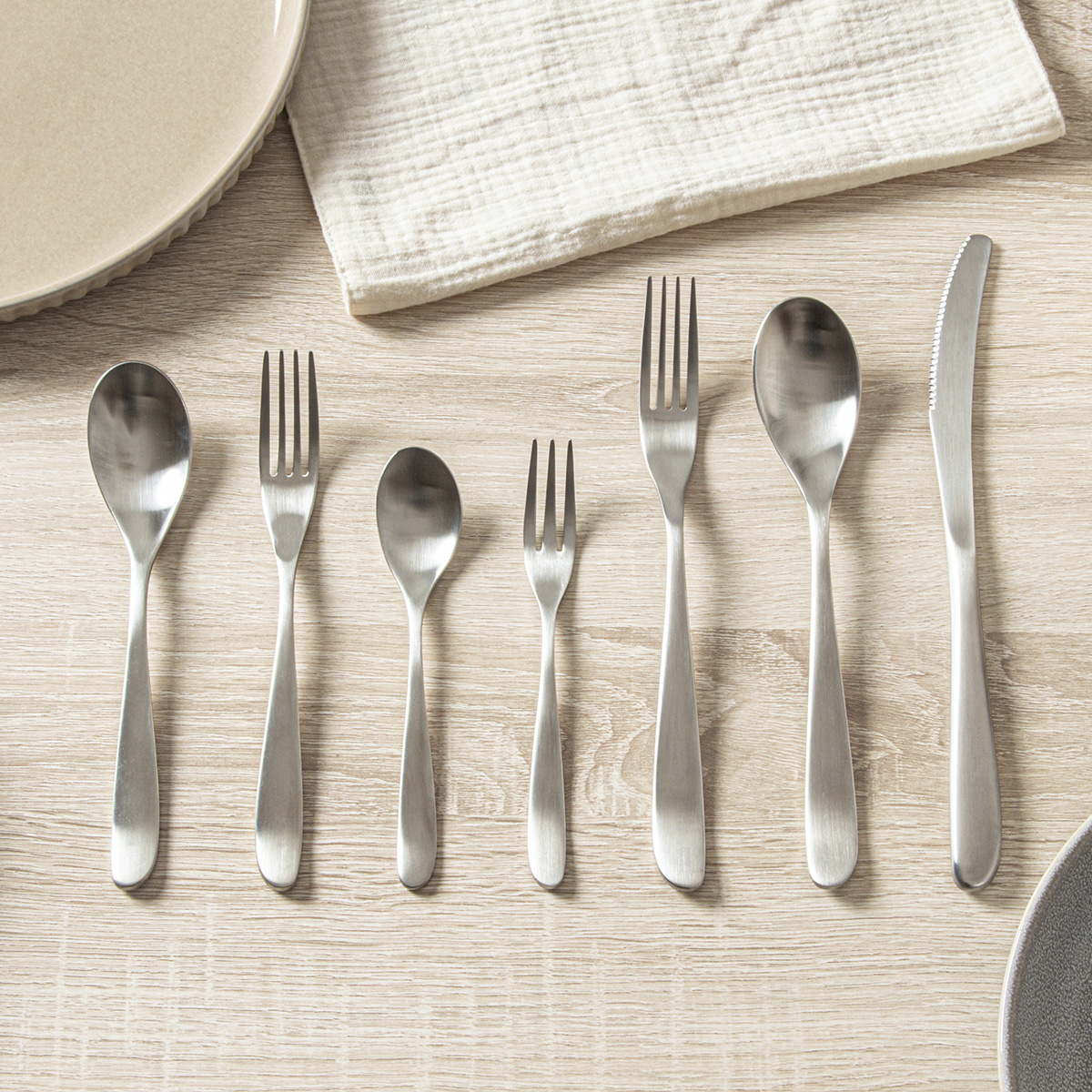 tatanara银色拉丝刀叉勺304不锈钢ins不对称设计感西餐具牛排刀叉