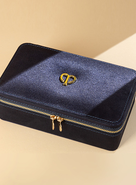 大容量双层高档手饰品首饰盒耳钉耳环项链拉链包戒指收纳盒防氧化