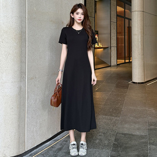 女生韩系ins衣服宽松休闲显瘦长款打底气质连衣裙百搭老钱风女装