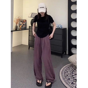 显瘦上衣女 紫色宽松慵懒风裤 子休闲女装 两件套夏装 搭配一整套修身