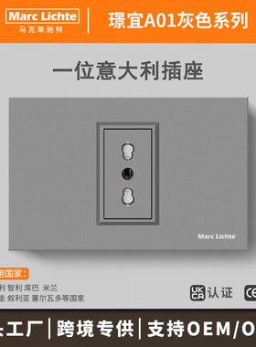灰色118型意大利意式一位16A圆孔三插暗装墙壁智利乌拉圭通用电源