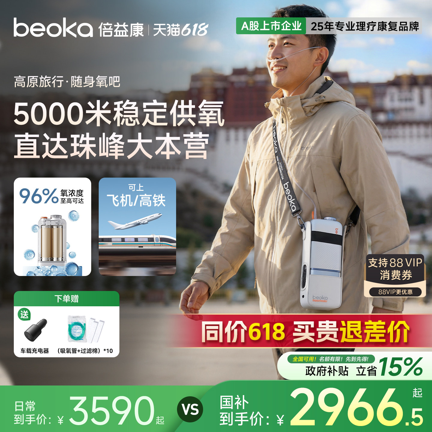 倍益康C6便携制氧机家用小型老人孕妇吸氧机户外高原出行吸氧气机