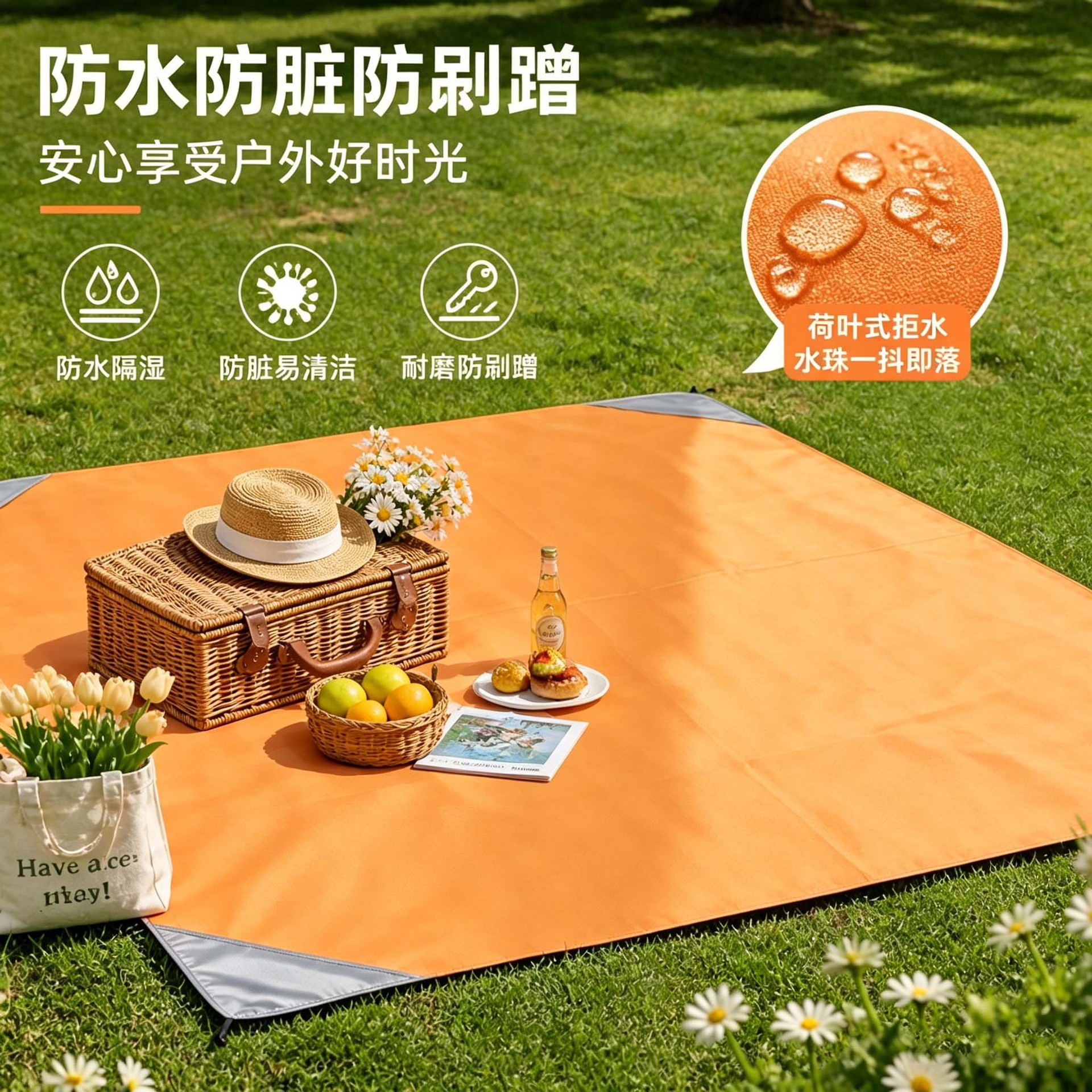 户外格子沙滩垫野餐垫布便携式炊露营防水草坪地垫子海滩防沙垫