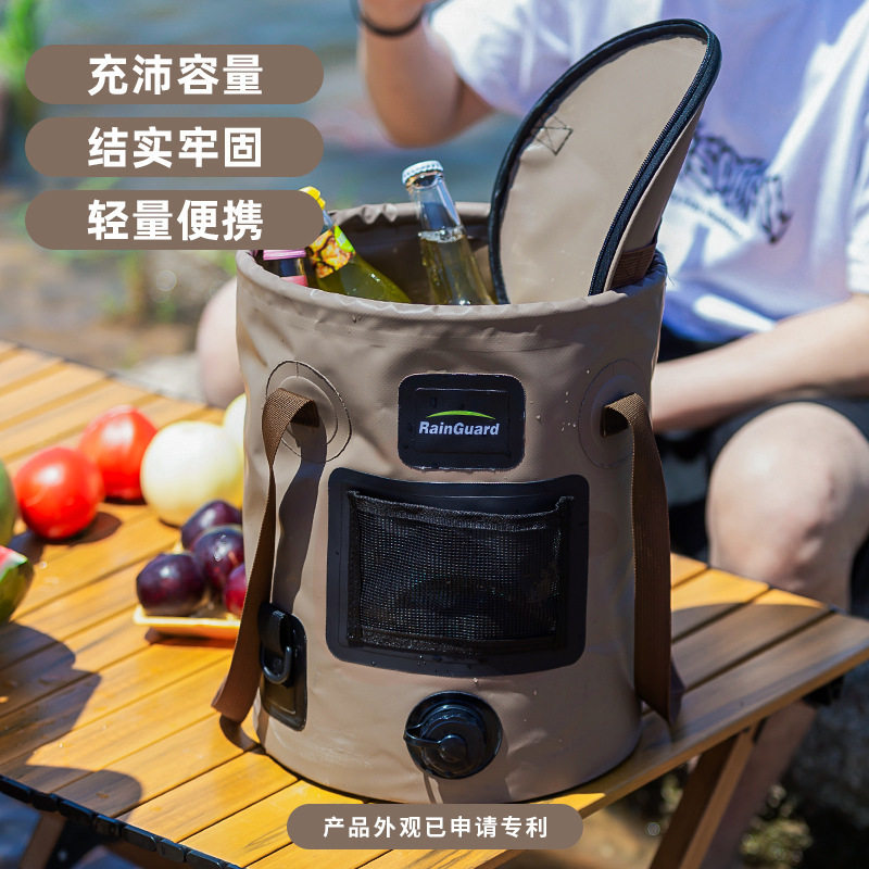 户外折叠水桶便携式水桶带阀门桶野营带盖大容量圆形手提桶钓鱼桶