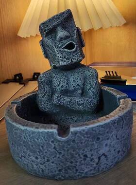 复古石像造型烟灰缸家居装饰摆件灰色陶瓷烟缸创意摆件