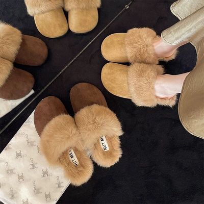 巨好看厚底加绒勃肯鞋包头半拖鞋女外穿2025新款秋冬天毛毛棉拖鞋