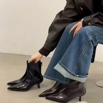 高跟短靴女秋冬2025新款绝美法式小短靴瘦瘦靴子尖头细跟高跟短靴