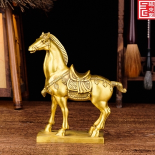 全黃銅馬擺件馬到成功唐馬工藝品擺設招財家居中式 飾品禮品銅馬 裝