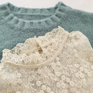 洋气高领网纱1219e 纱衣秋冬季 加绒加厚蕾丝打底衫 女内搭配毛衣
