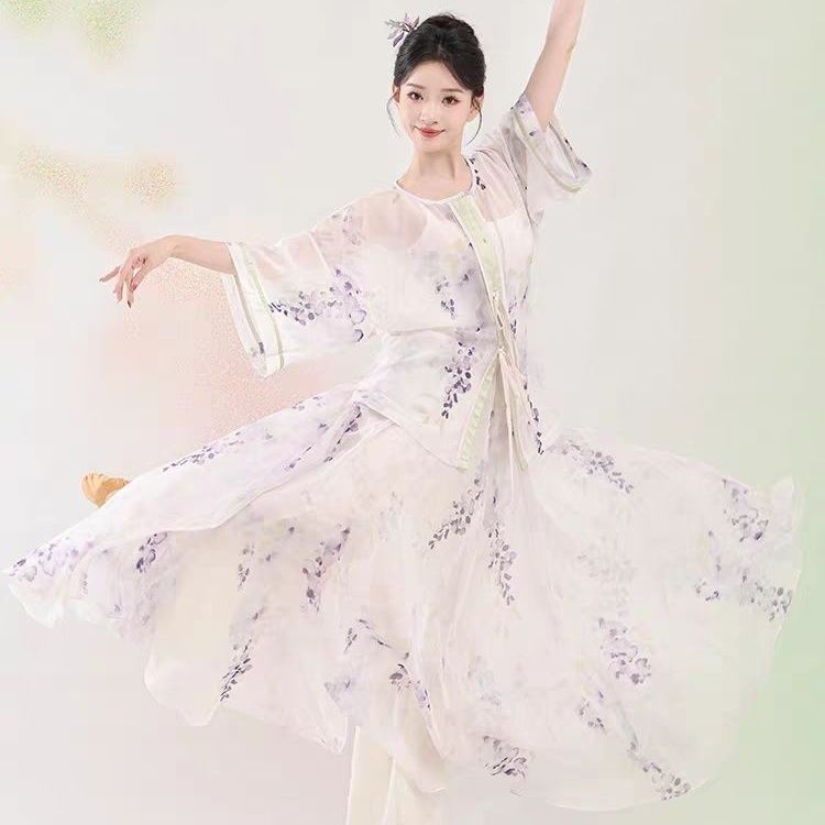 新中式舞蹈服女开衫演出服古风改良飘逸大摆裙两套装中国舞表演服